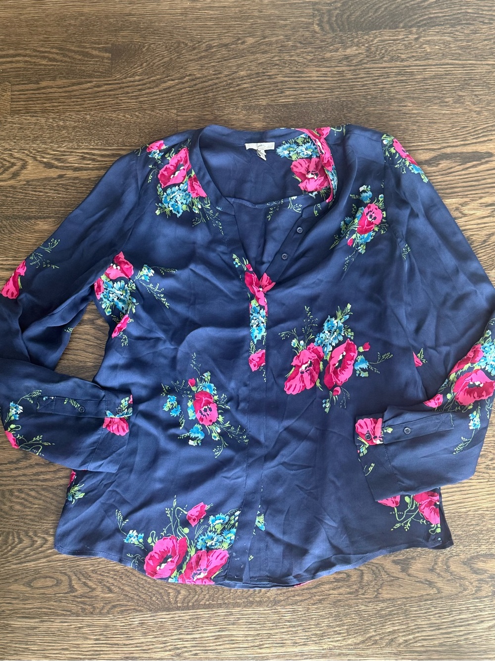 100% Silk Joie Rose Print Blouse - Size Medium